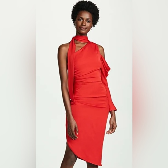 NWT Milly Scarlet Silk Tie Neck One Shoulder Dress - Picture 1 of 3